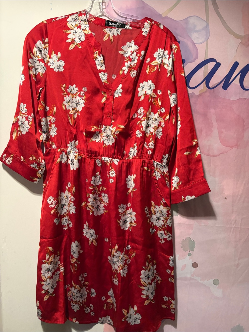 Red Floral Mini Dress - Casual V-Neck Women’s Dress